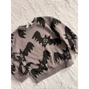 H&M Kids Bat Sweatshirt Gray Black Halloween Print Size 3/4
